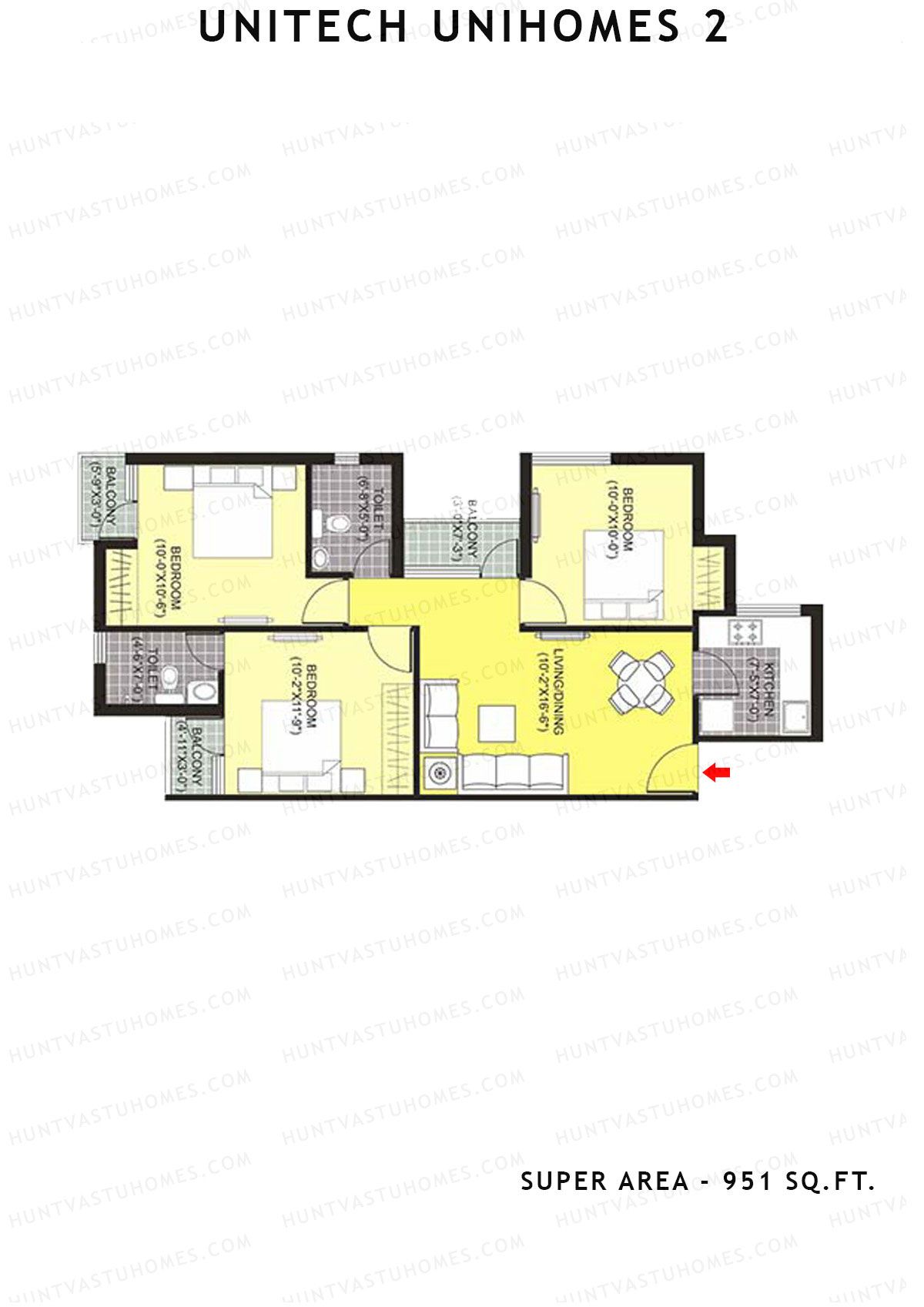 Unitech Unihomes 2 Tower D2 Unit 2 (Type X2) Floor Plan