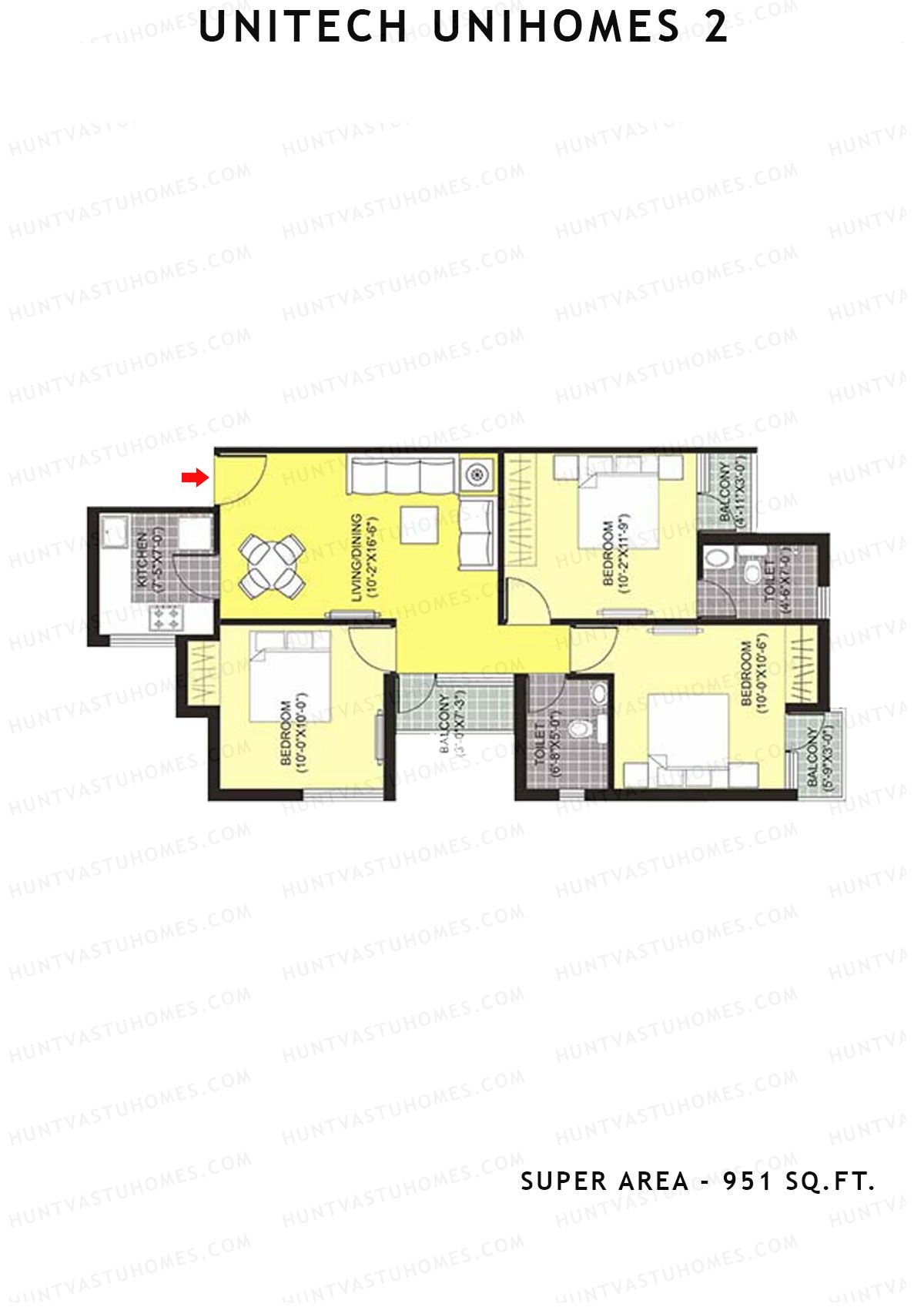 Unitech Unihomes 2 Tower E1 Unit 2 (Type X2) Floor Plan