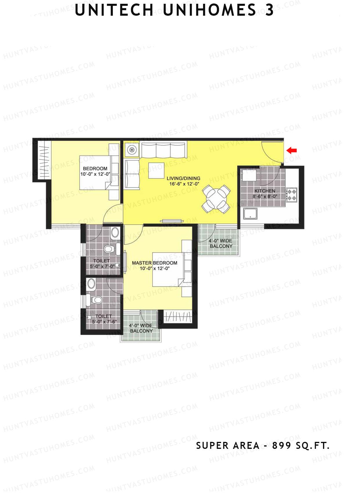 Unitech Unihomes 3 Tower B4 Unit 3 (Type Y1) Floor Plan