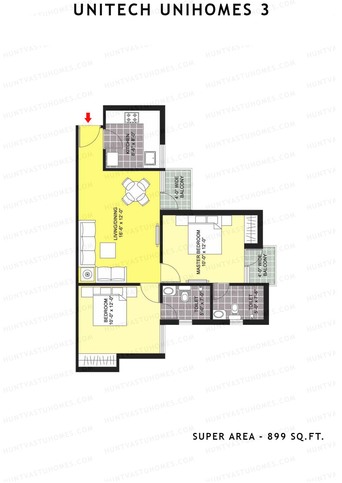 Unitech Unihomes 3 Tower C3 Unit 3 (Type Y1) Floor Plan