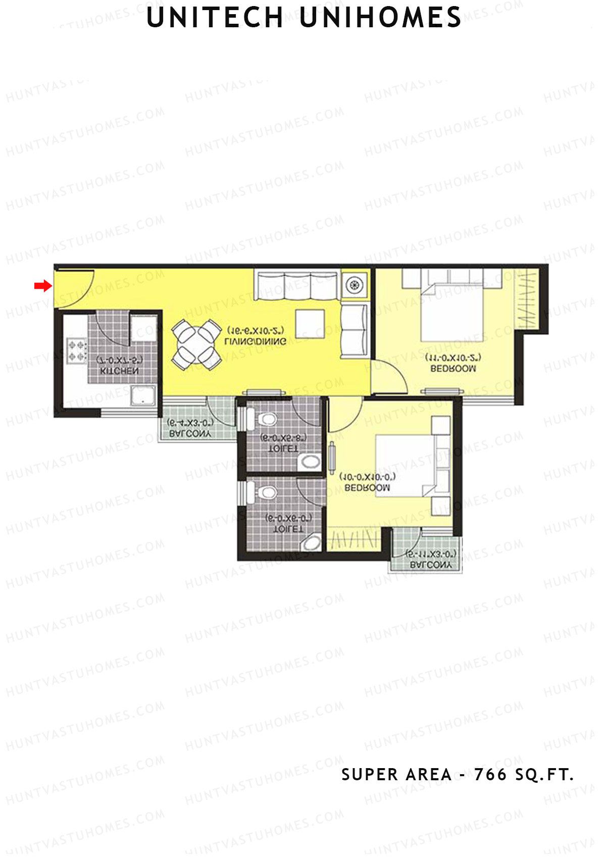 Unitech Unihomes Tower B1 Unit 4 (Type Y1a) Floor Plan