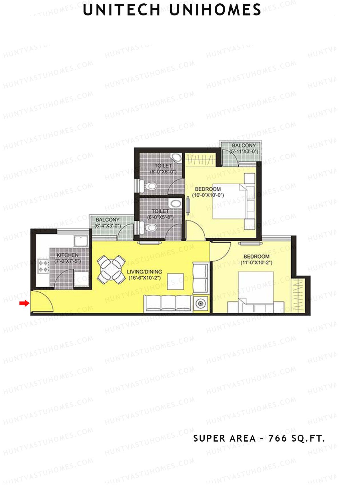 Unitech Unihomes Tower B2 Unit 3 (Type Y1a) Floor Plan