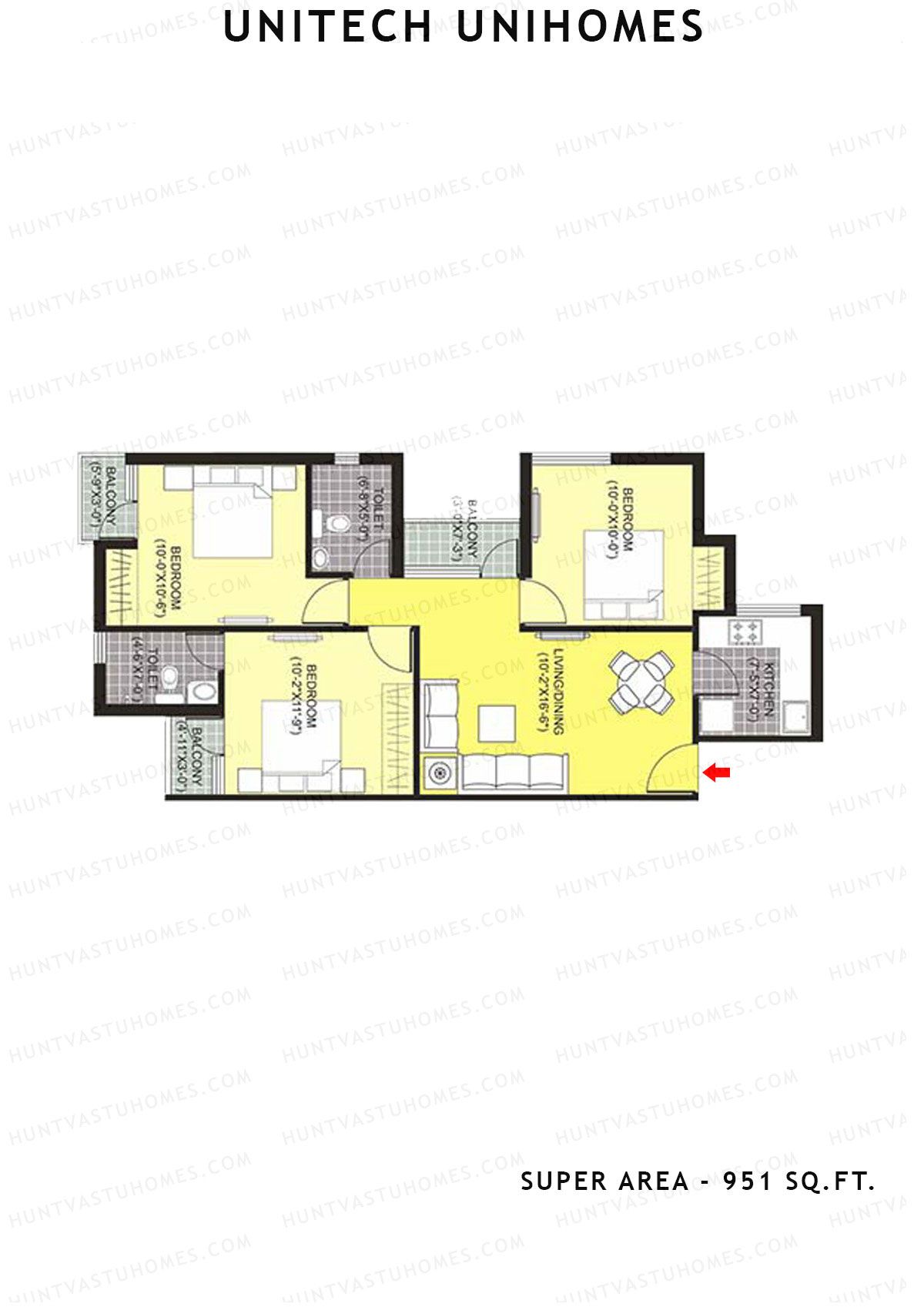 Unitech Unihomes Tower A4 Unit 2 (Type X2) Floor Plan