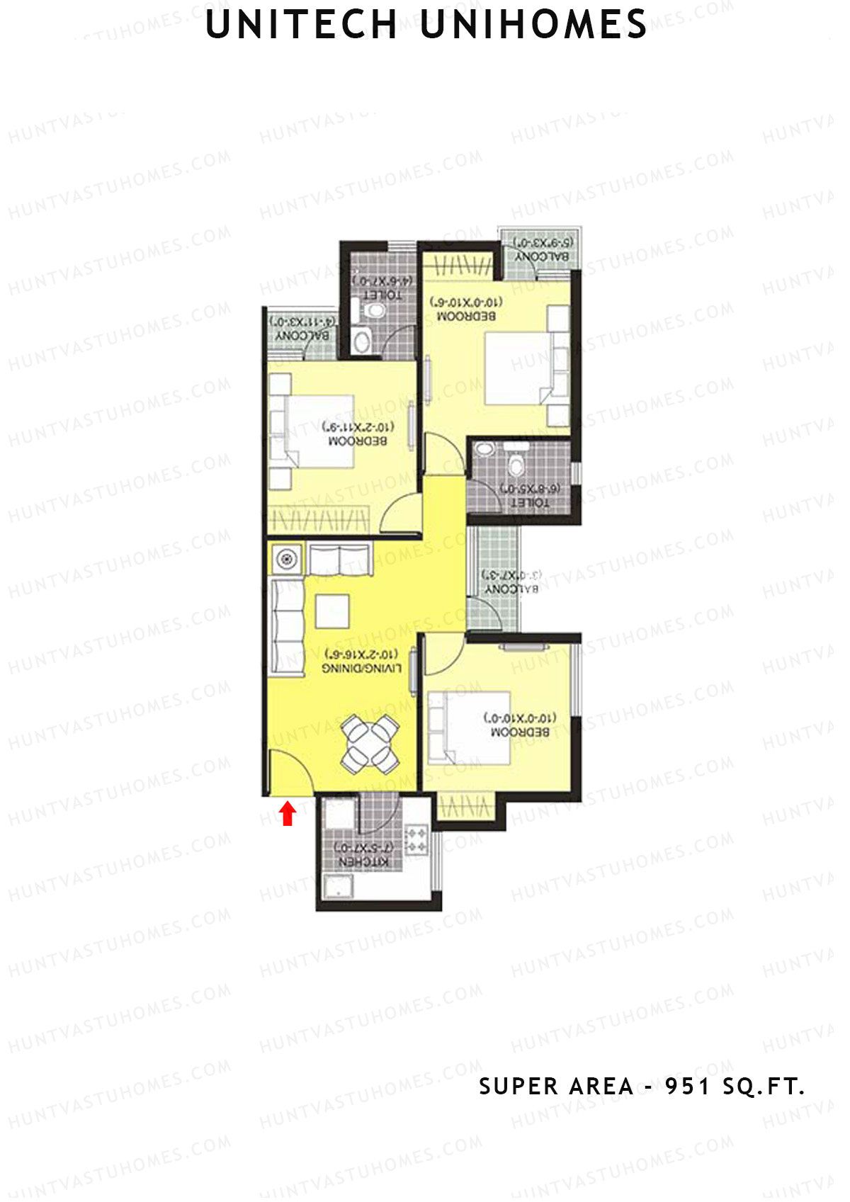 Unitech Unihomes Tower B1 Unit 2 (Type X2) Floor Plan