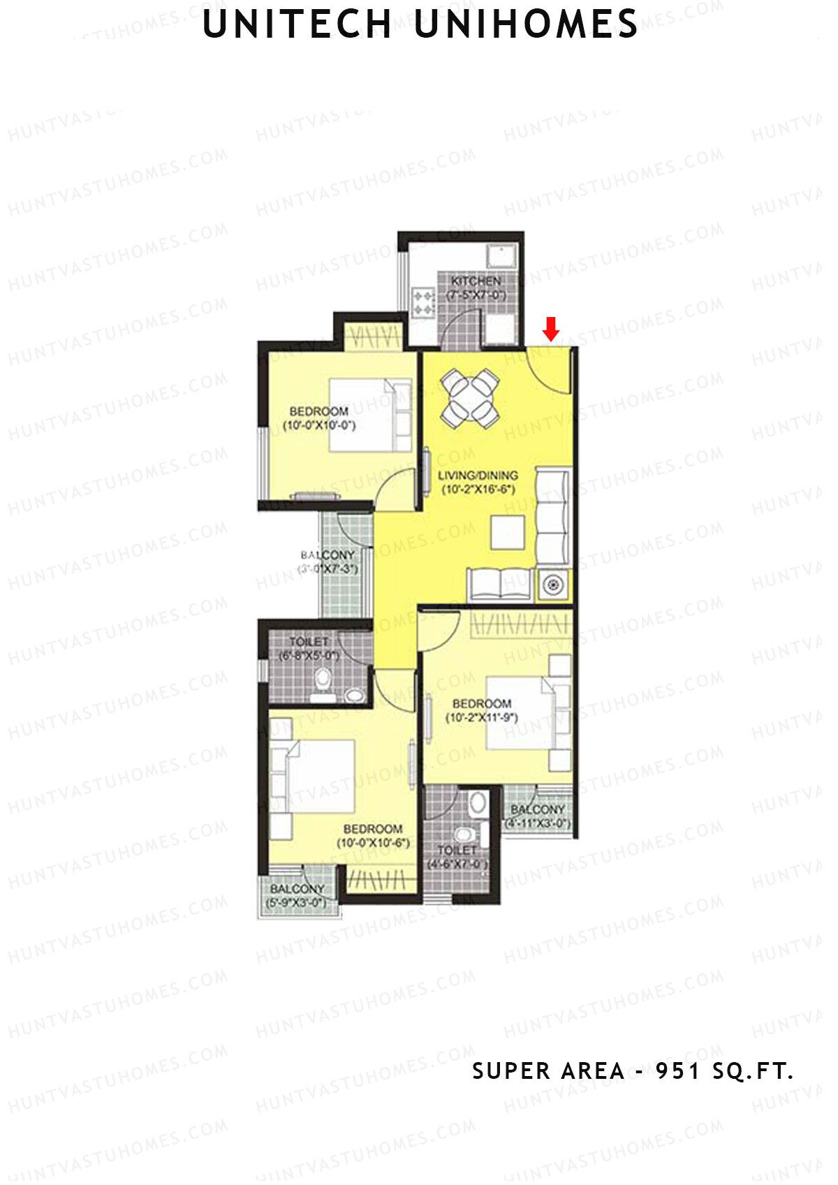 Unitech Unihomes Tower C2A Unit 2 (Type X2) Floor Plan
