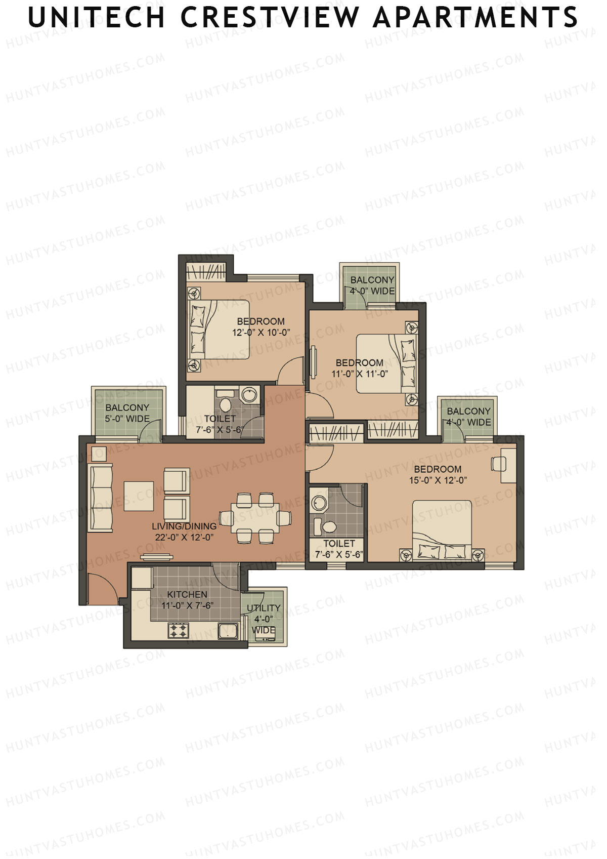 Unitech Crestview Apartments Tower A2 Unit 2 (Type X2) Floor Plan