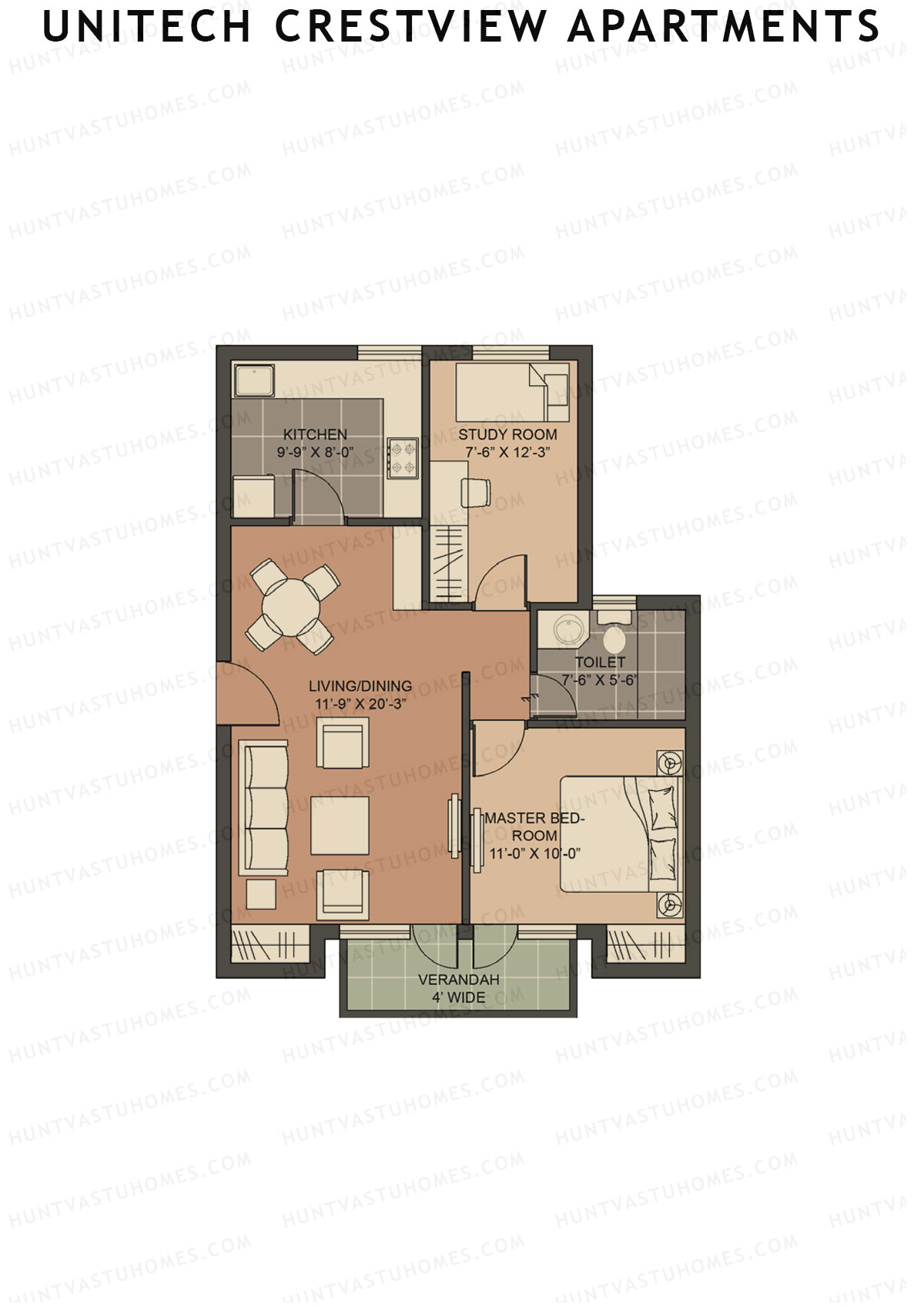 Unitech Crestview Apartments Tower A2 Unit 3 (Type Z1) Floor Plan