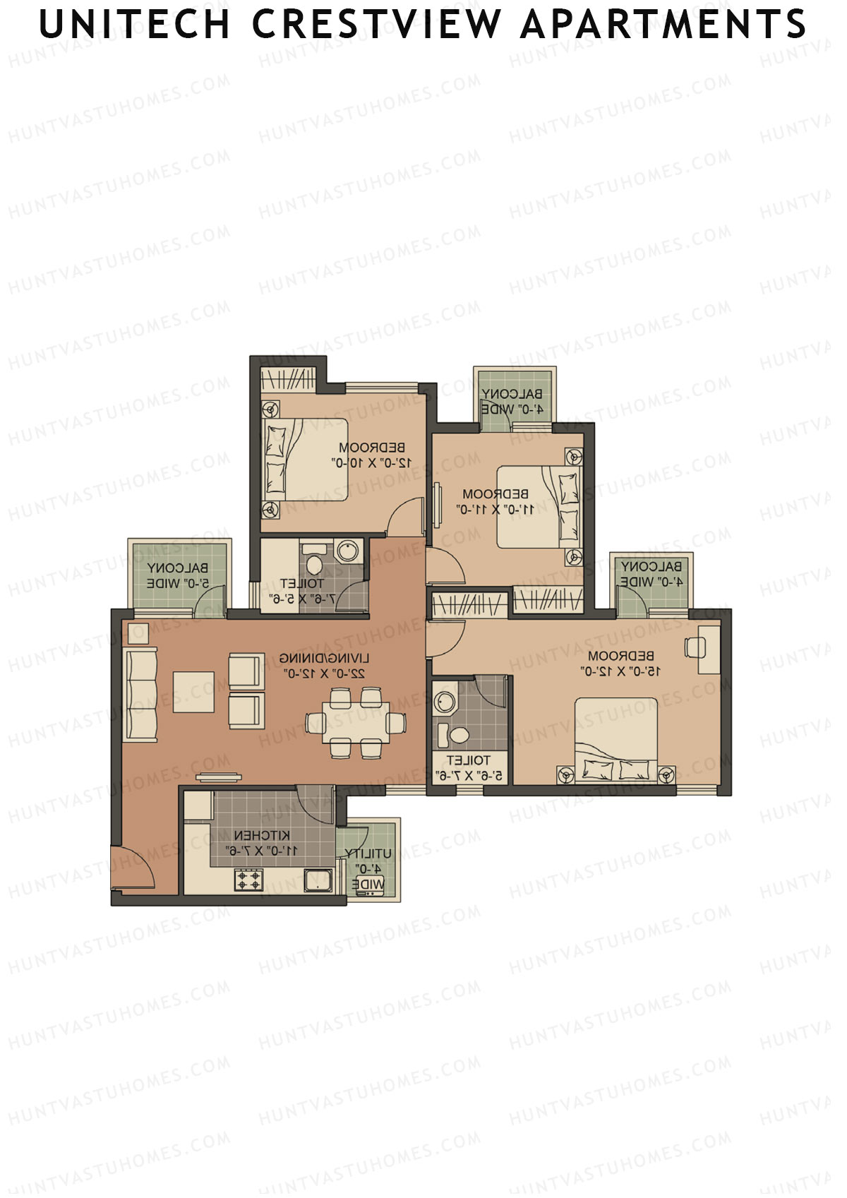 Unitech Crestview Apartments Tower A3 Unit 2 (Type X1) Floor Plan