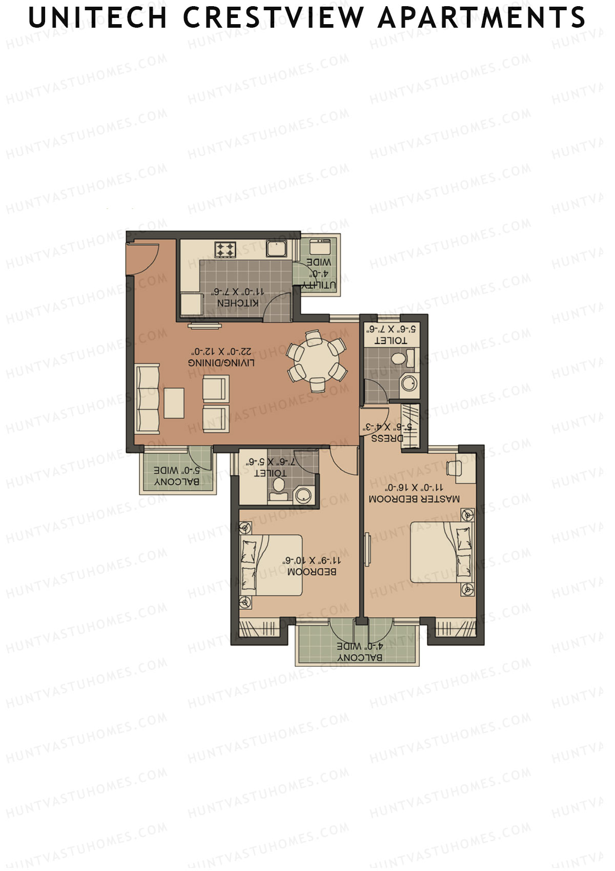 Unitech Crestview Apartments Tower A3 Unit 3 (Type Y3) Floor Plan