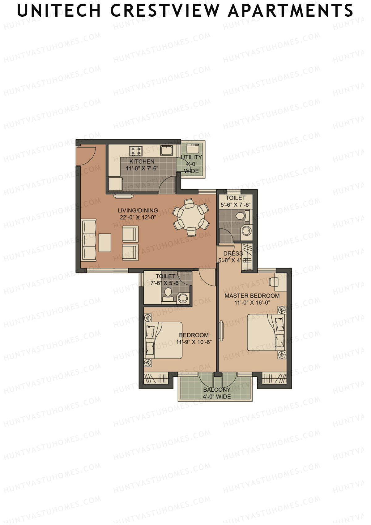 Unitech Crestview Apartments Tower A3 Unit 3 (Type Y5) Floor Plan