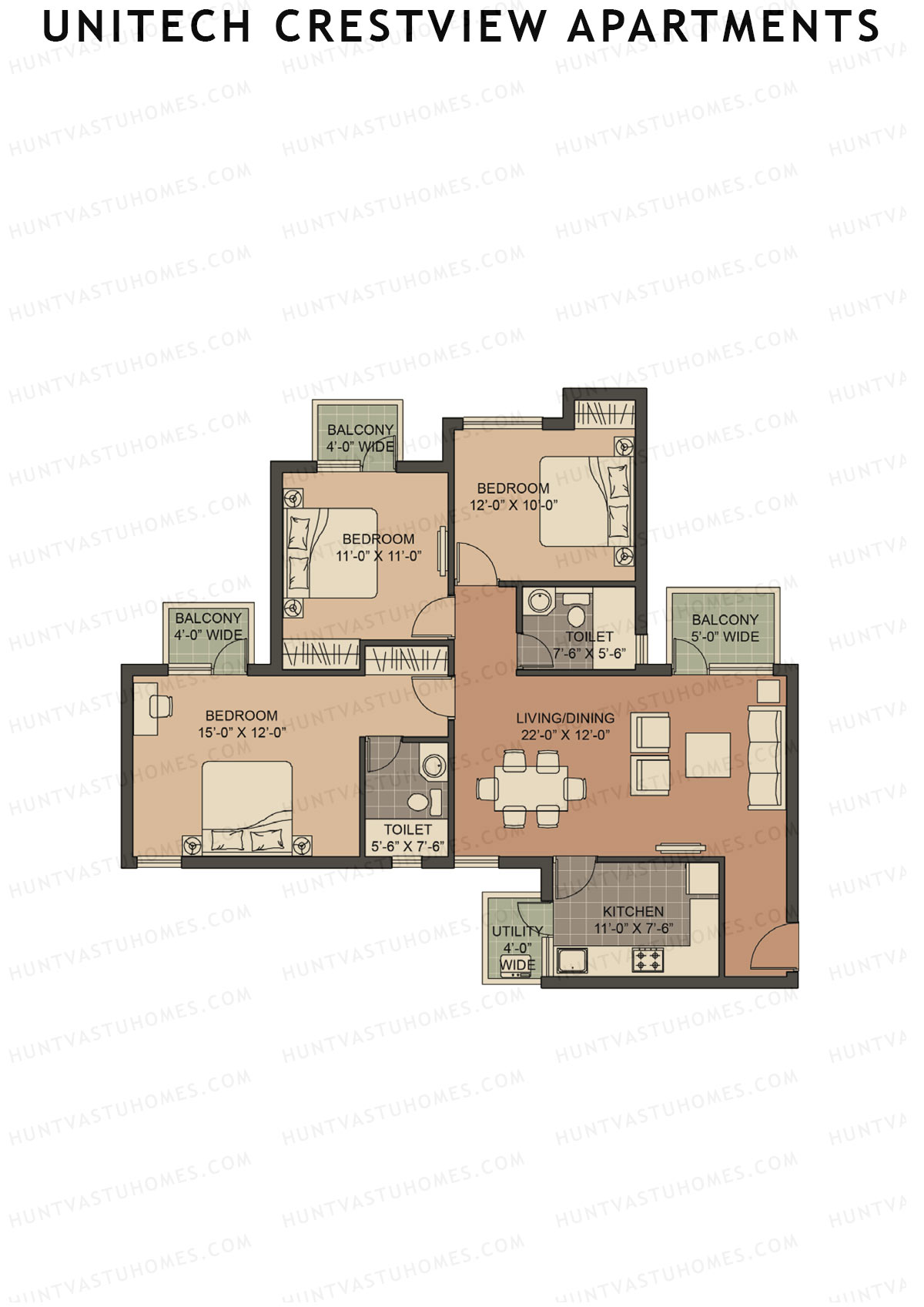Unitech Crestview Apartments Tower A4 Unit 1 (Type X1) Floor Plan