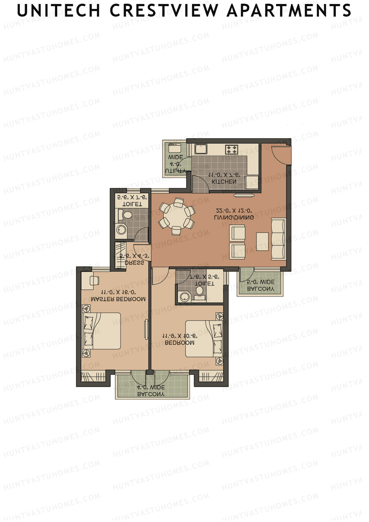 Unitech Crestview Apartments Tower A5 Unit 4 (Type Y3) Floor Plan
