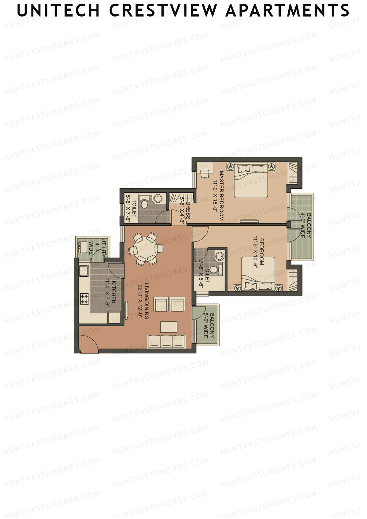 Unitech Crestview Apartments Tower B1 Unit 1 (Type Y3) Floor Plan