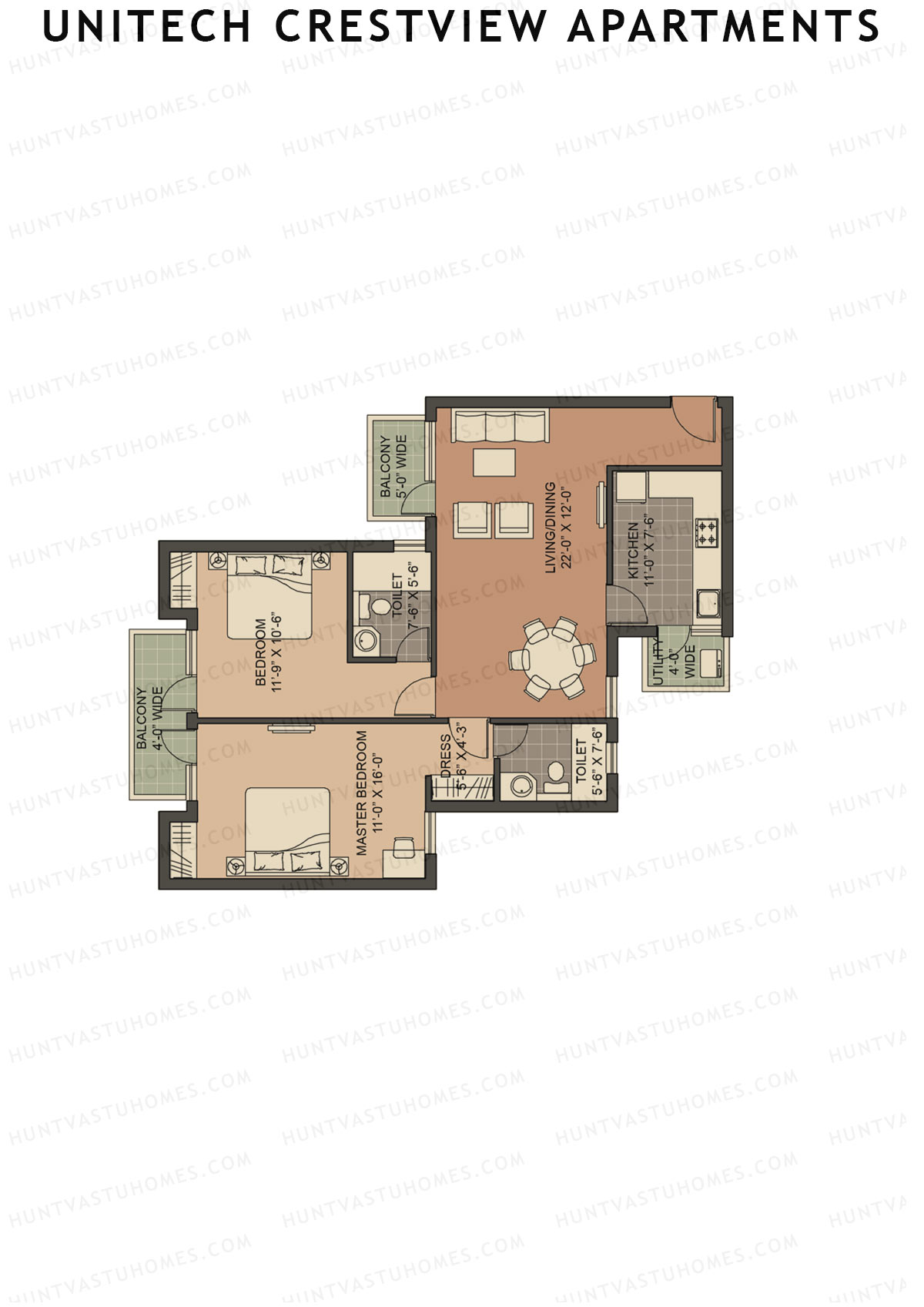 Unitech Crestview Apartments Tower B1 Unit 3 (Type Y3) Floor Plan