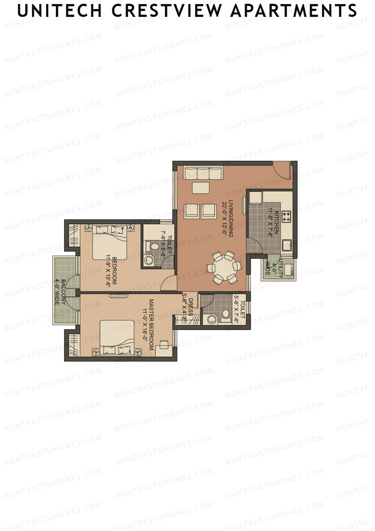 Unitech Crestview Apartments Tower B1 Unit 3 (Type Y5) Floor Plan