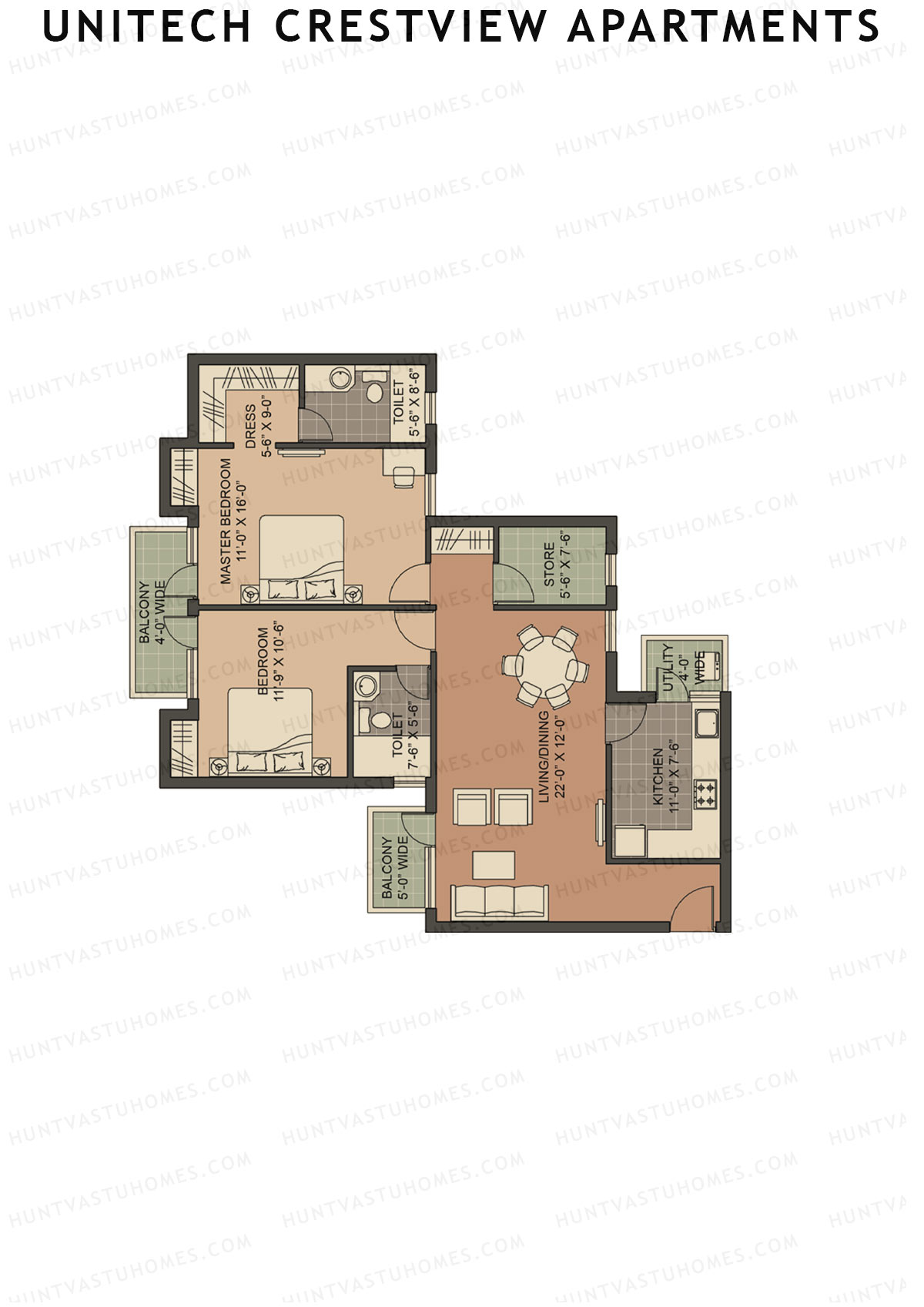 Unitech Crestview Apartments Tower B1 Unit 4 (Type Y1) Floor Plan