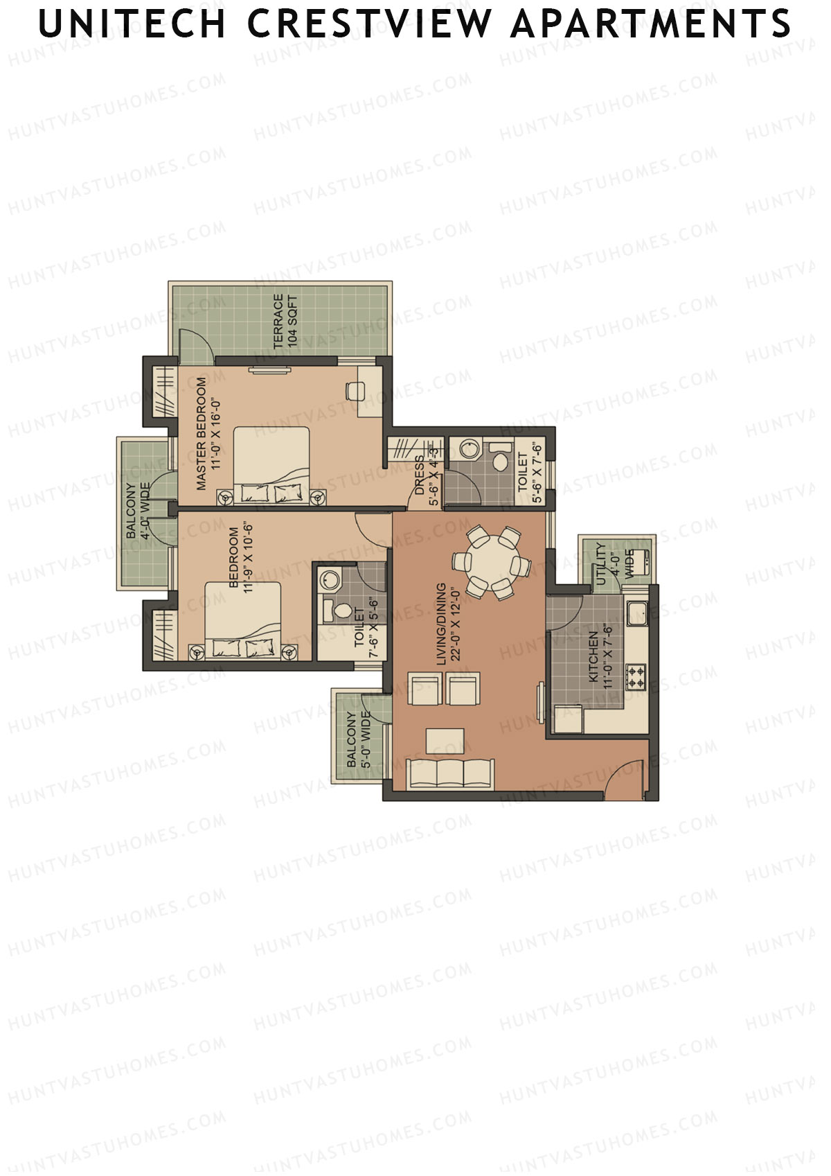 Unitech Crestview Apartments Tower B1 Unit 4 (Type Y2) Floor Plan