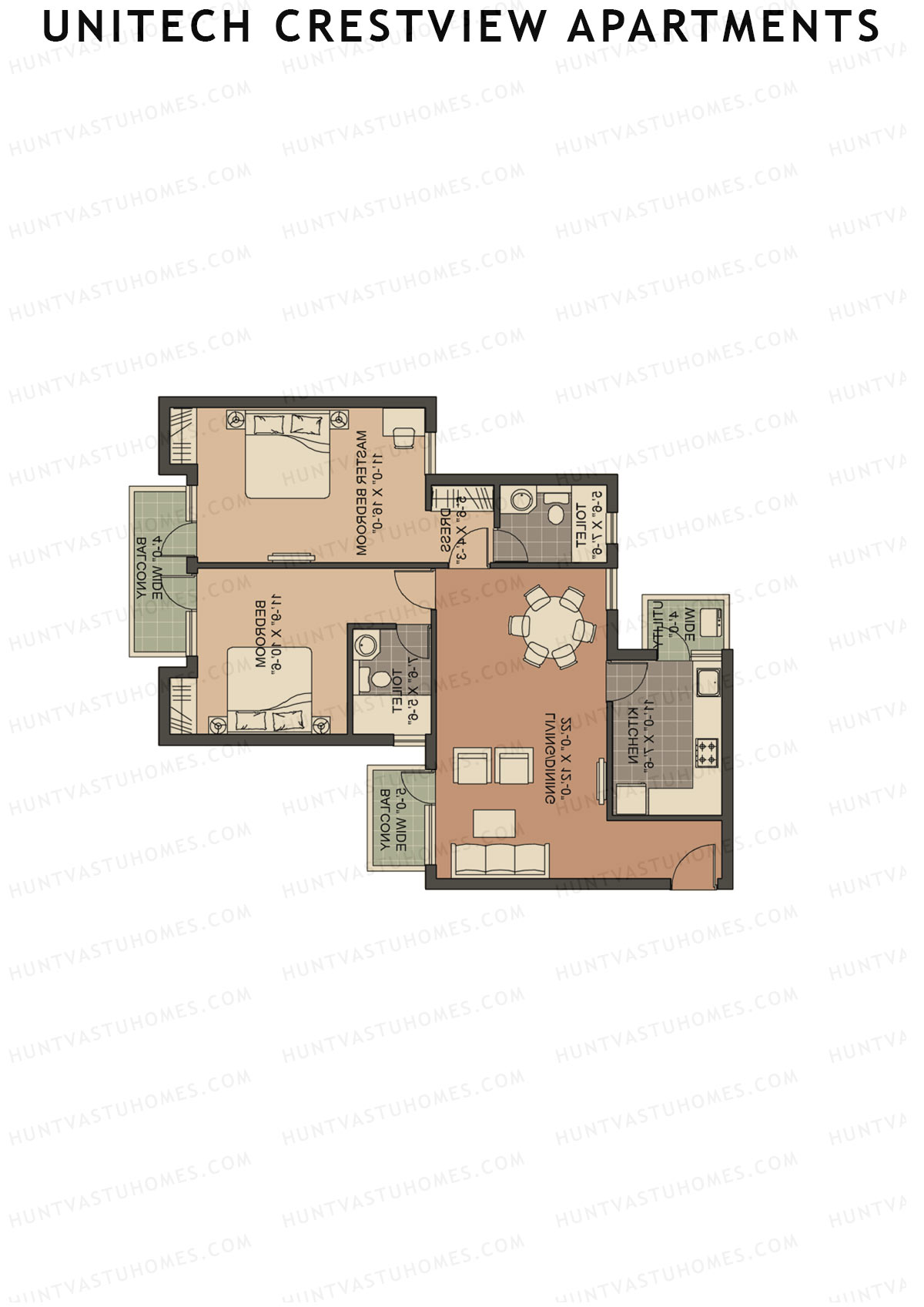 Unitech Crestview Apartments Tower B1 Unit 4 (Type Y3) Floor Plan