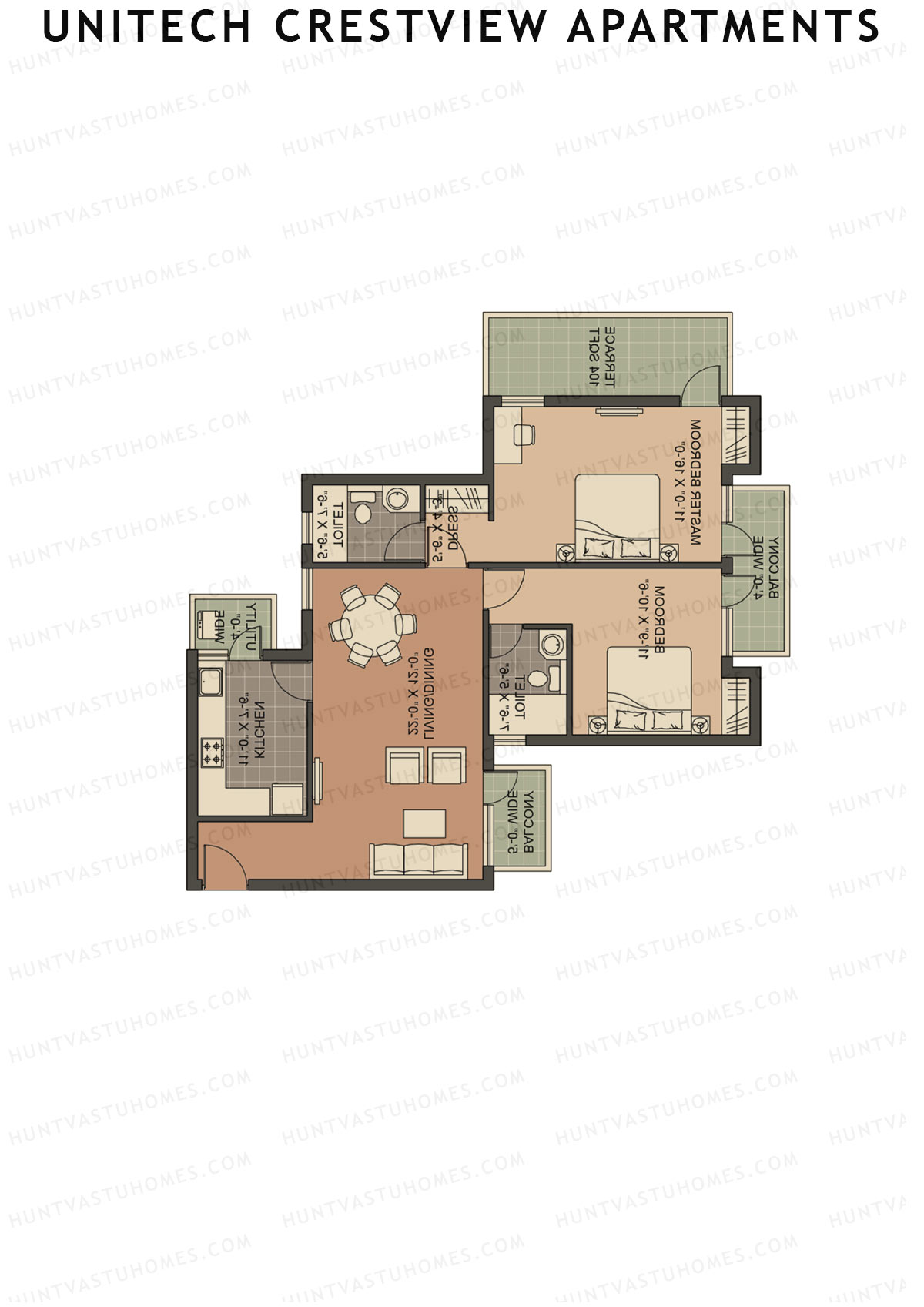 Unitech Crestview Apartments Tower B2 Unit 1 (Type Y2) Floor Plan