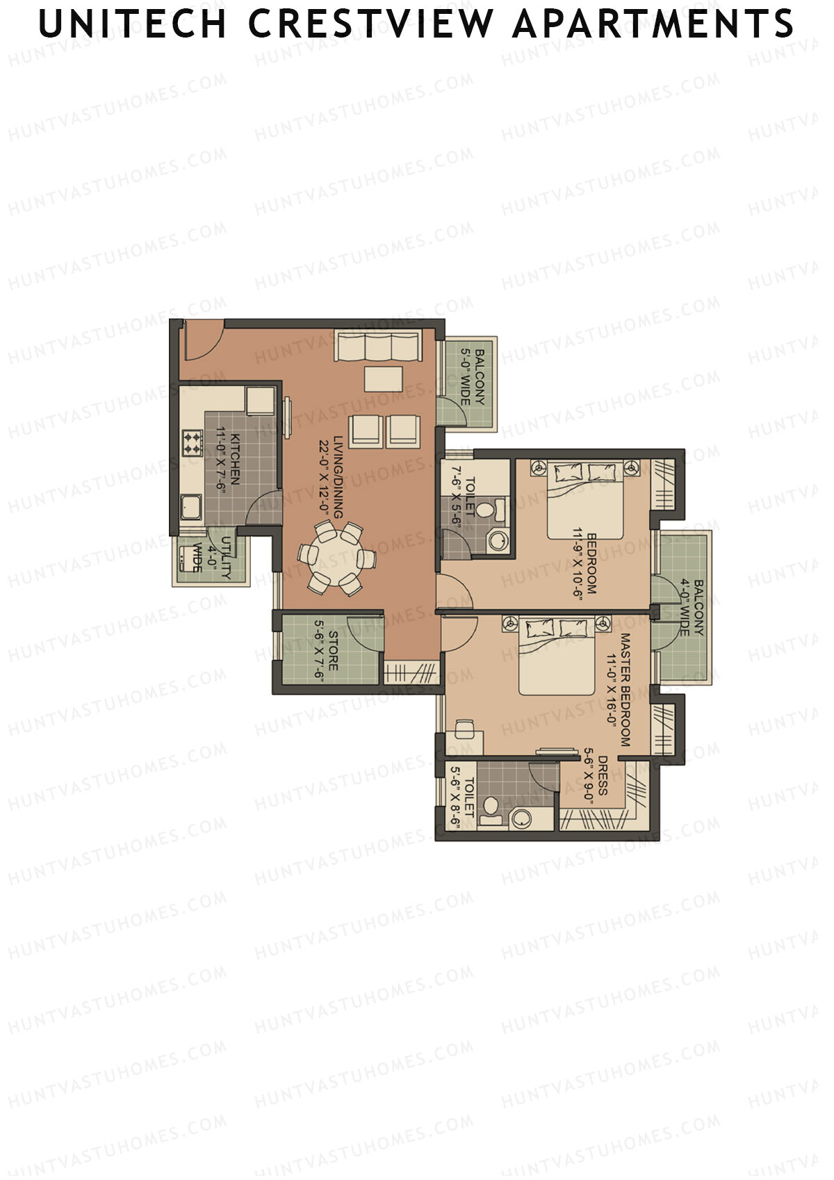 Unitech Crestview Apartments Tower B2 Unit 2 (Type Y1) Floor Plan
