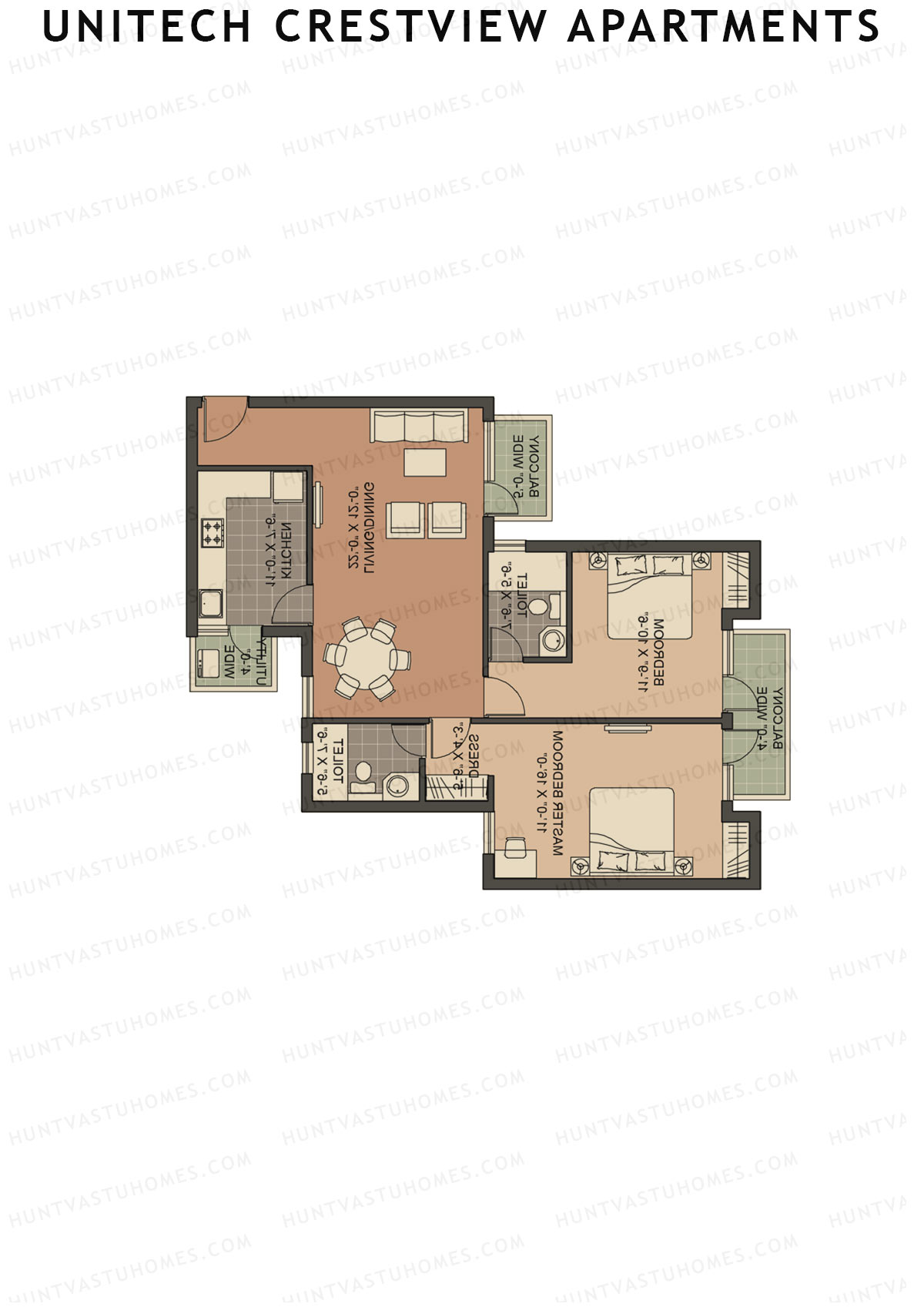 Unitech Crestview Apartments Tower B2 Unit 2 (Type Y3) Floor Plan