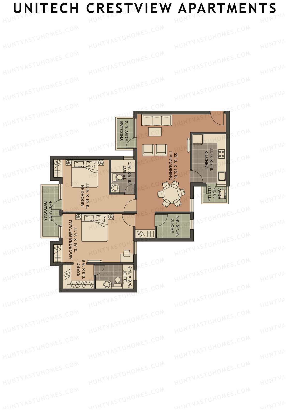 Unitech Crestview Apartments Tower B2 Unit 3 (Type Y1) Floor Plan