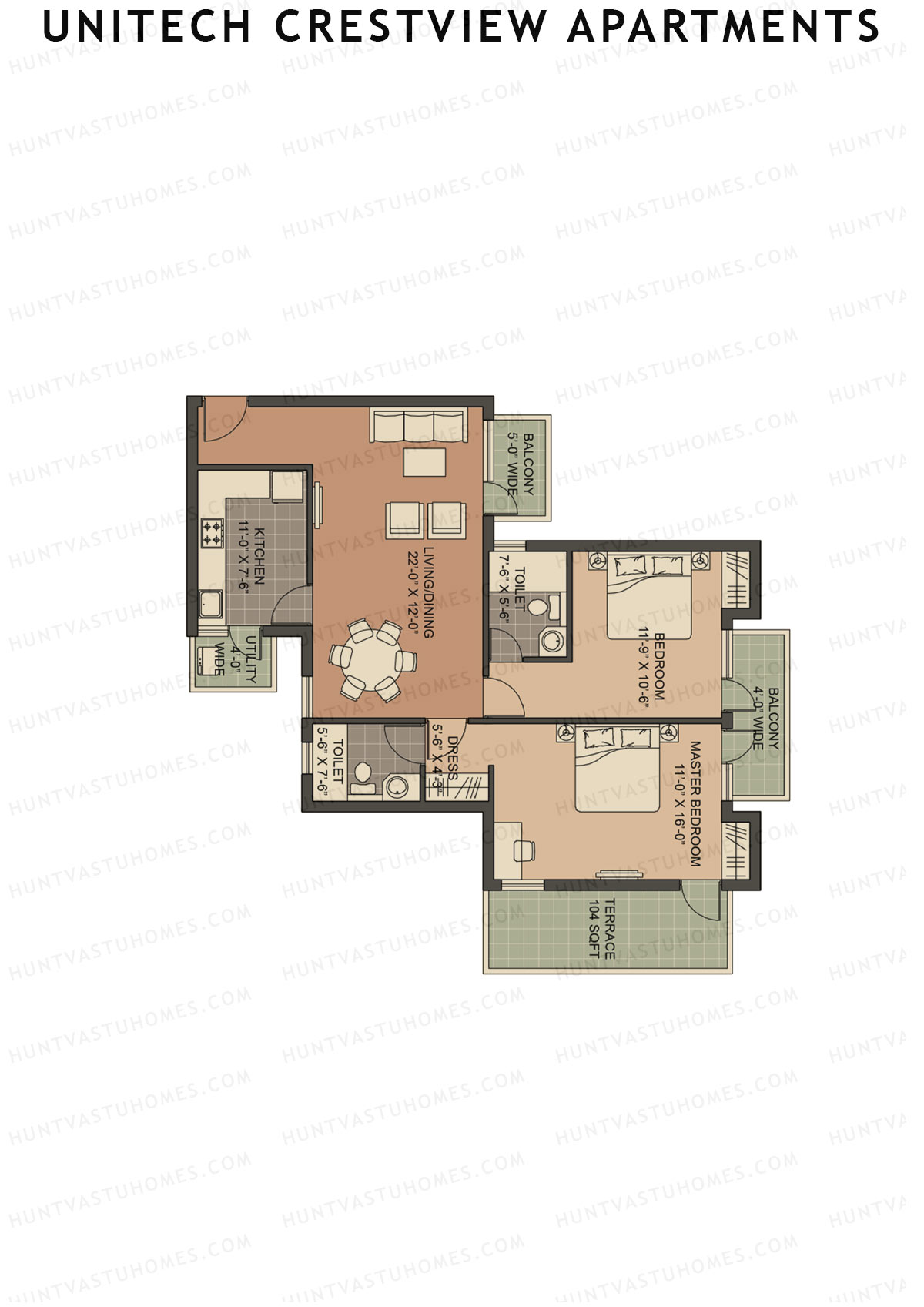 Unitech Crestview Apartments Tower B3 Unit 2 (Type Y2) Floor Plan