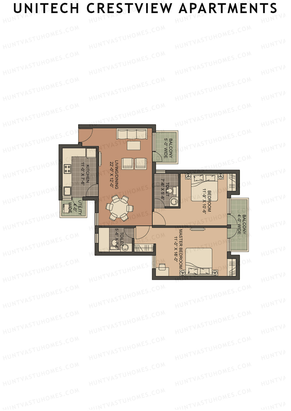 Unitech Crestview Apartments Tower B3 Unit 2 (Type Y4) Floor Plan
