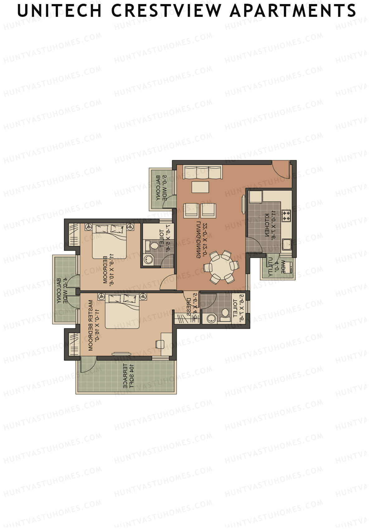 Unitech Crestview Apartments Tower B3 Unit 3 (Type Y2) Floor Plan