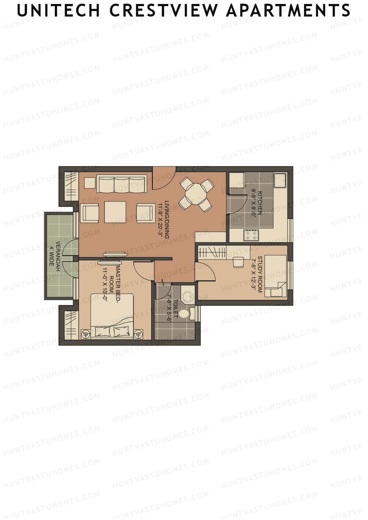 Unitech Crestview Apartments Tower B3 Unit 3 (Type Z1) Floor Plan