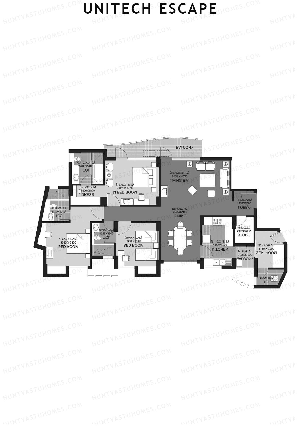 Unitech Escape Tower 1 Unit 2 (Type D) Floor Plan