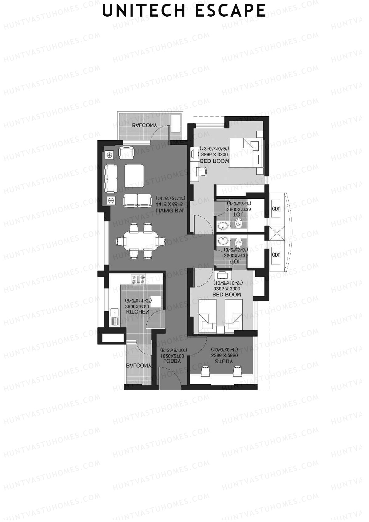 Unitech Escape Tower 1 Unit 3 (Type A) Floor Plan