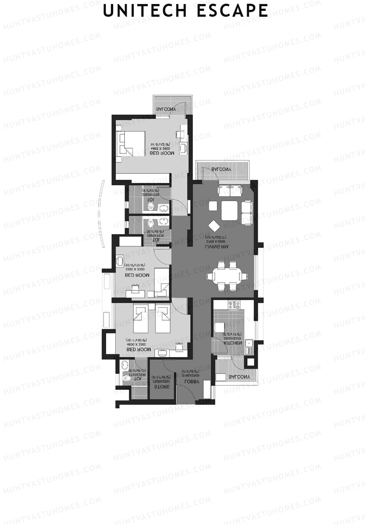 Unitech Escape Tower 2 Unit 3 (Type F) Floor Plan