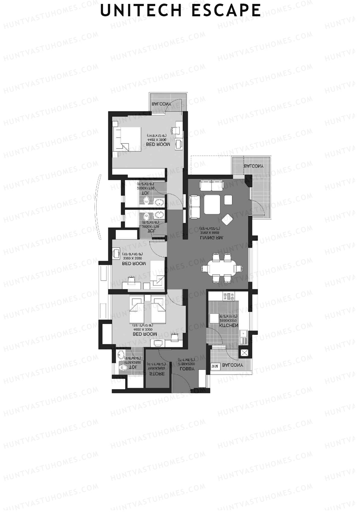 Unitech Escape Tower 2 Unit 3 (Type H) Floor Plan