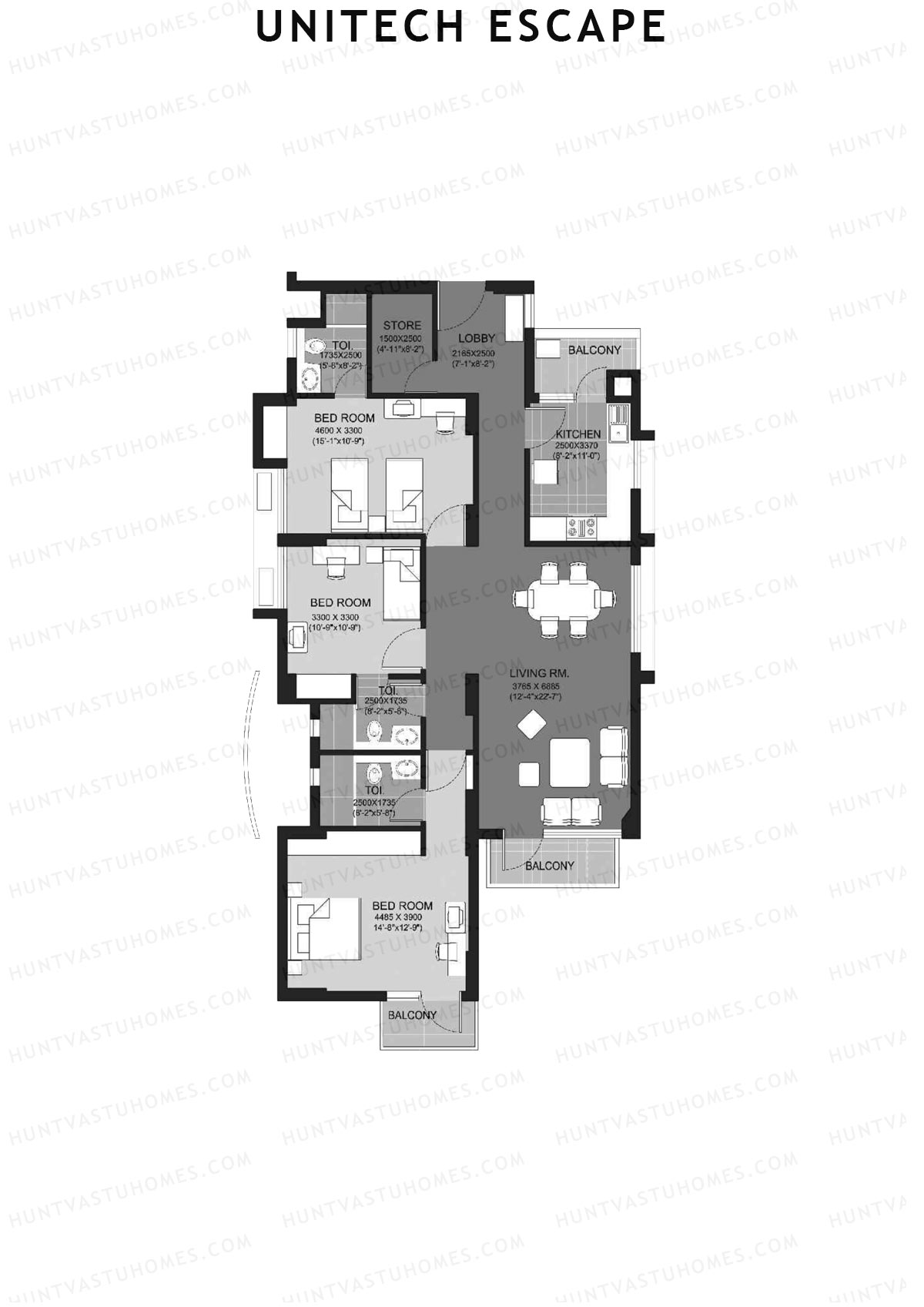 Unitech Escape Tower 4 Unit 3 (Type F) Floor Plan
