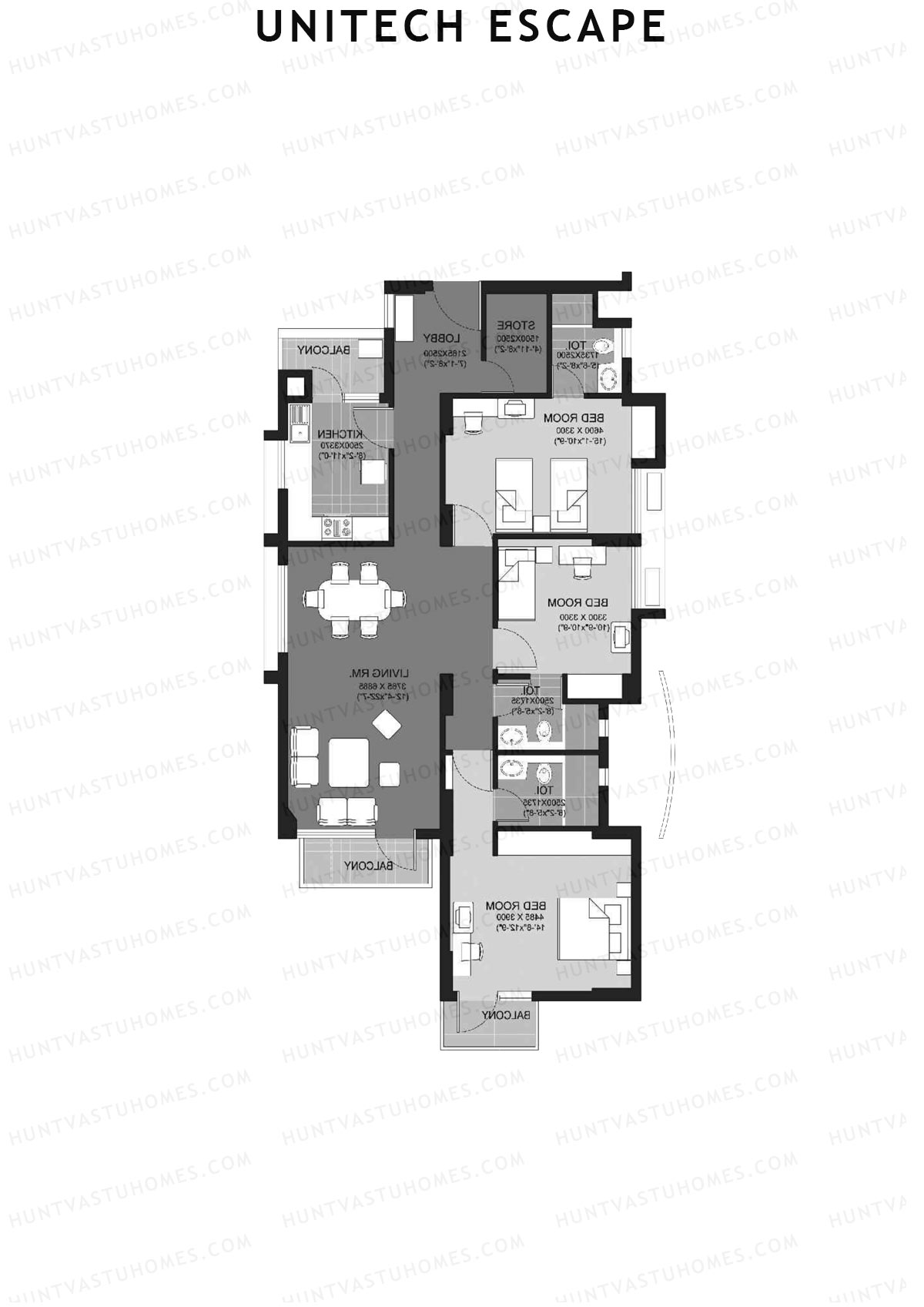 Unitech Escape Tower 5 Unit 3 (Type F) Floor Plan