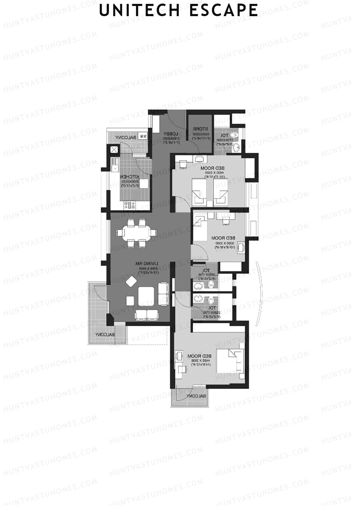 Unitech Escape Tower 5 Unit 3 (Type H) Floor Plan