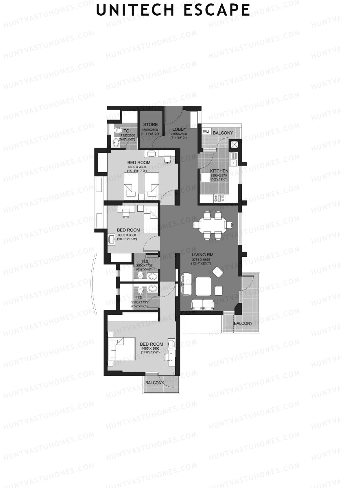 Unitech Escape Tower 6 Unit 3 (Type H) Floor Plan