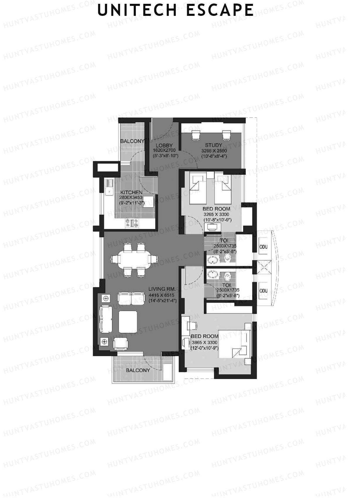 Unitech Escape Tower 8 Unit 3 (Type A) Floor Plan