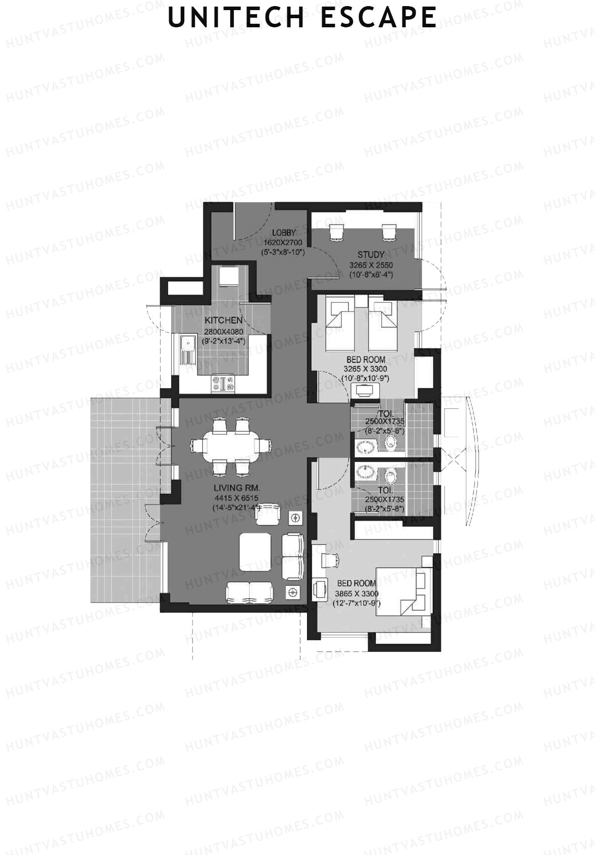 Unitech Escape Tower 8 Unit 3 (Type G) Floor Plan