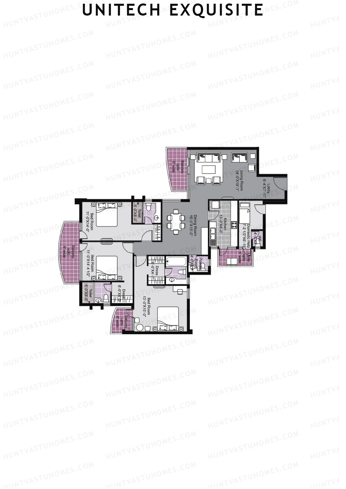 Unitech Exquisite Tower A1 Unit 1 (Type X3) Floor Plan