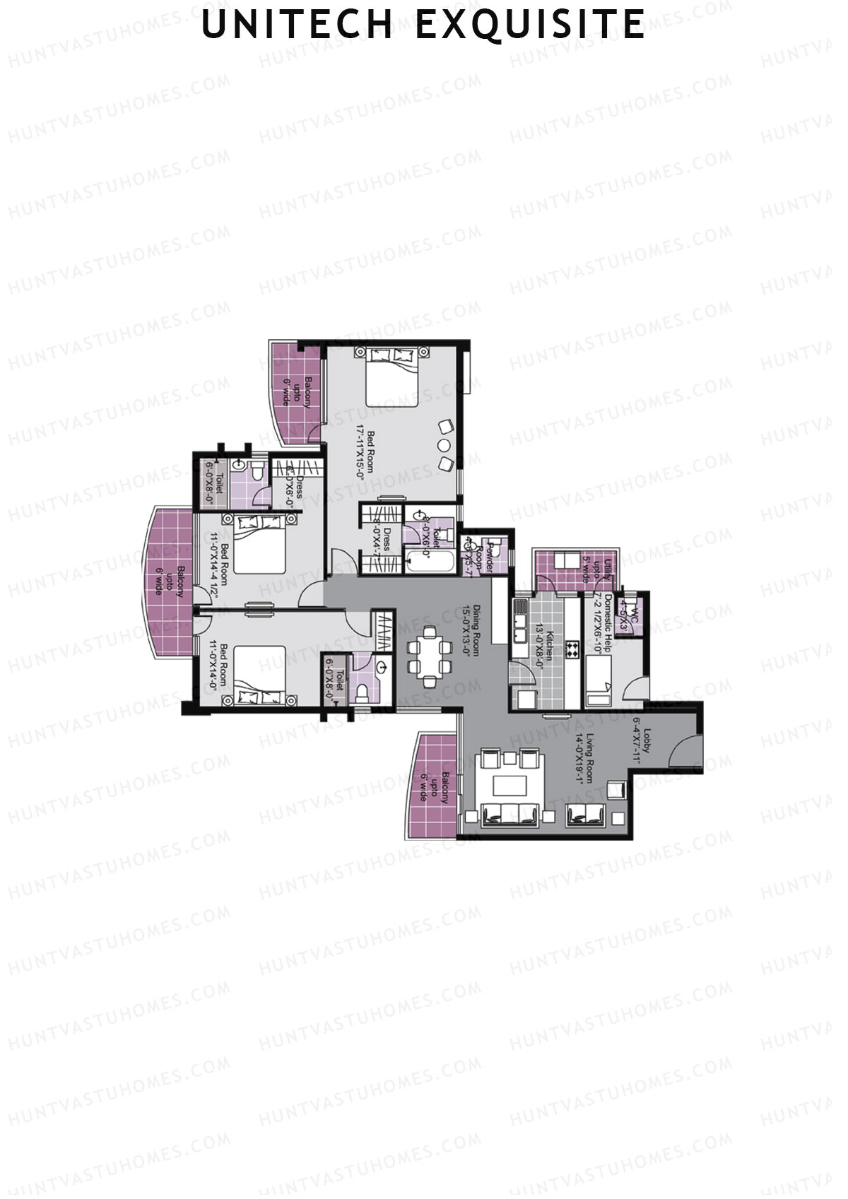 Unitech Exquisite Tower A2 Unit 2 (Type X1) Floor Plan