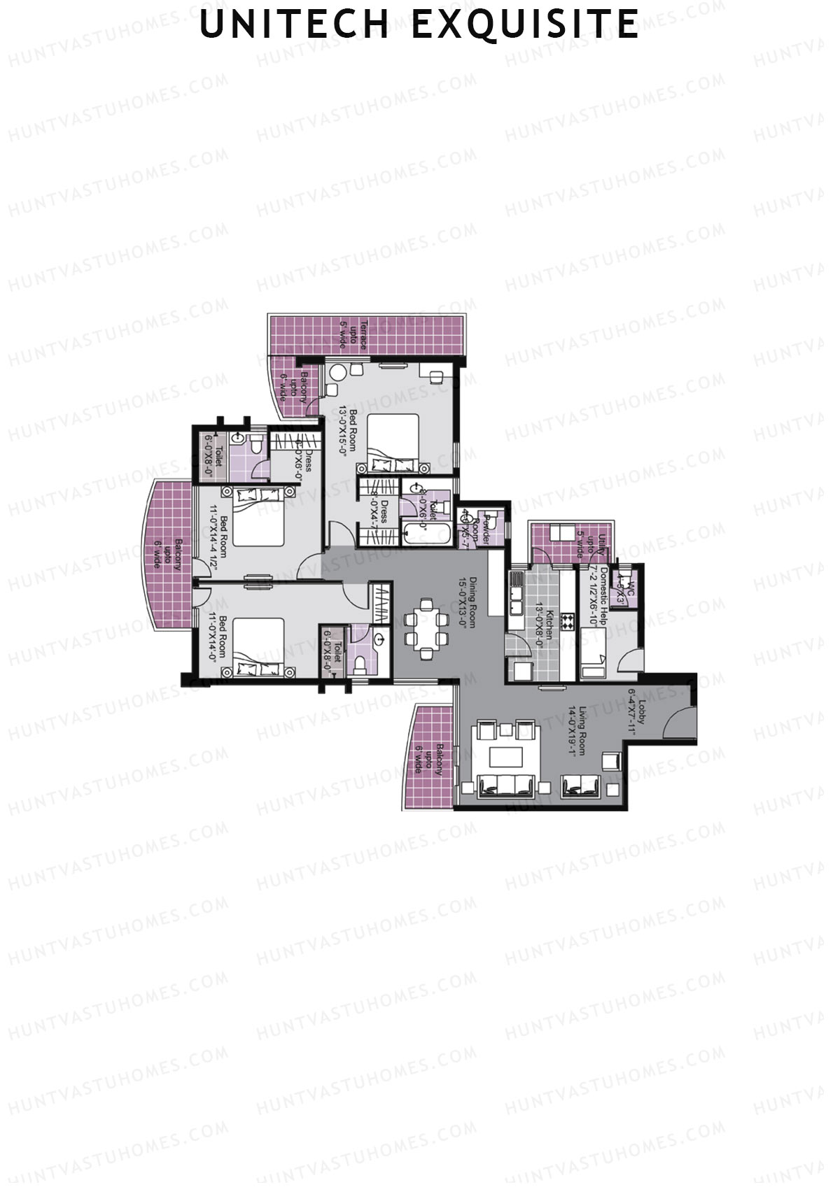 Unitech Exquisite Tower A2 Unit 2 (Type Y2) Floor Plan