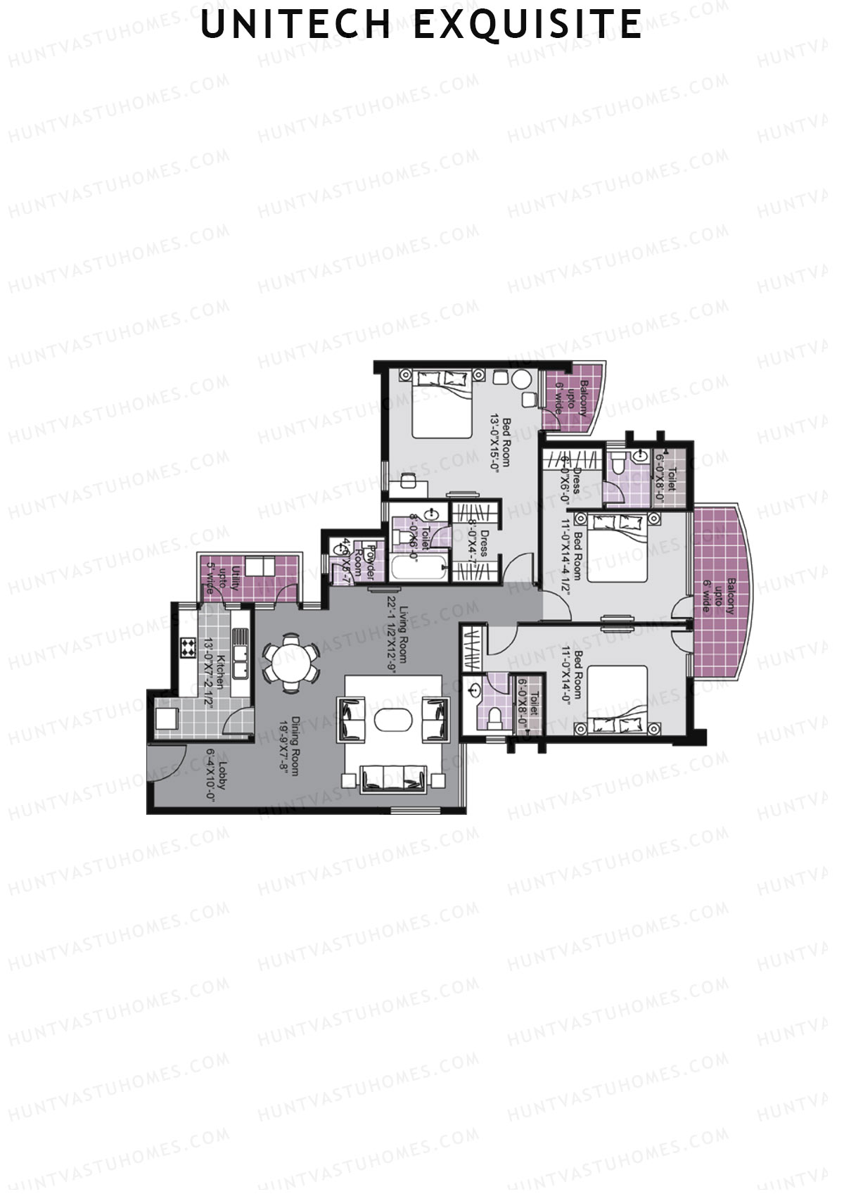 Unitech Exquisite Tower A2 Unit 3 (Type Z1) Floor Plan