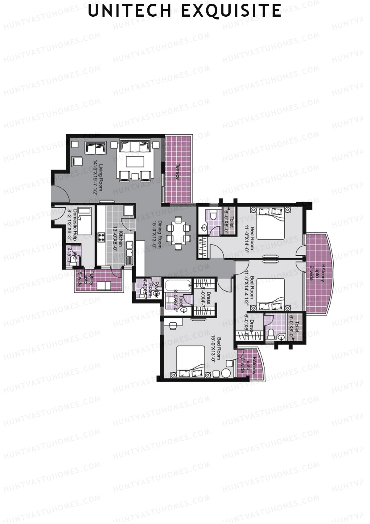 Unitech Exquisite Tower A2 Unit 4 (Type Y4) Floor Plan
