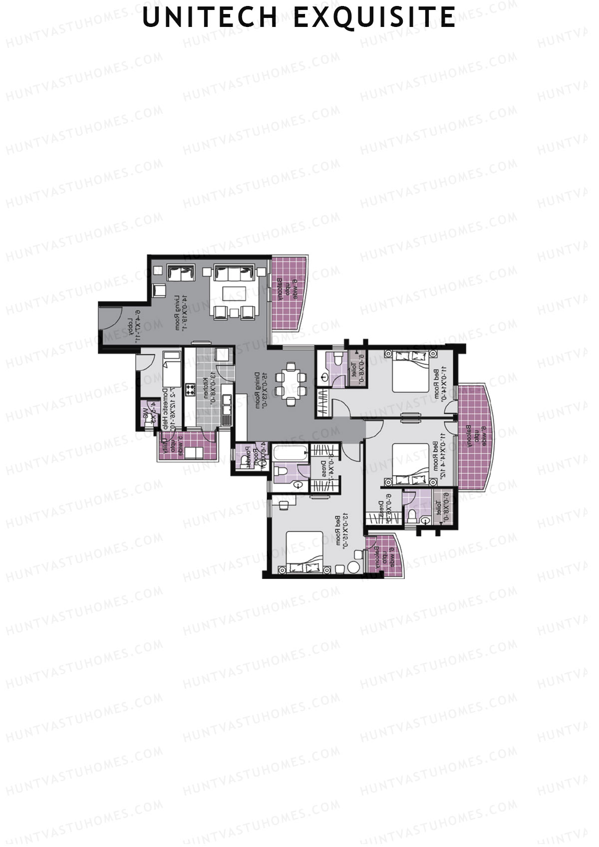 Unitech Exquisite Tower O2 Unit 2 (Type X3) Floor Plan