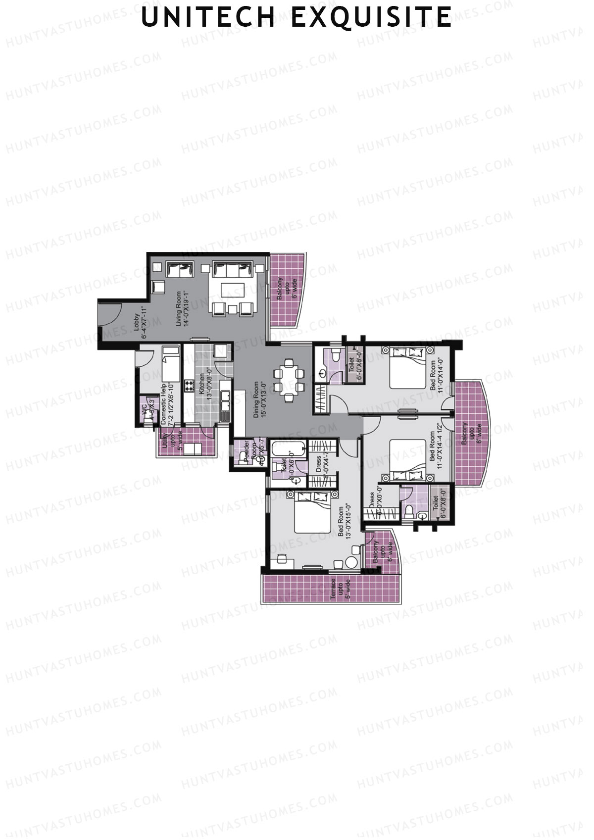 Unitech Exquisite Tower O2 Unit 2 (Type Y2) Floor Plan