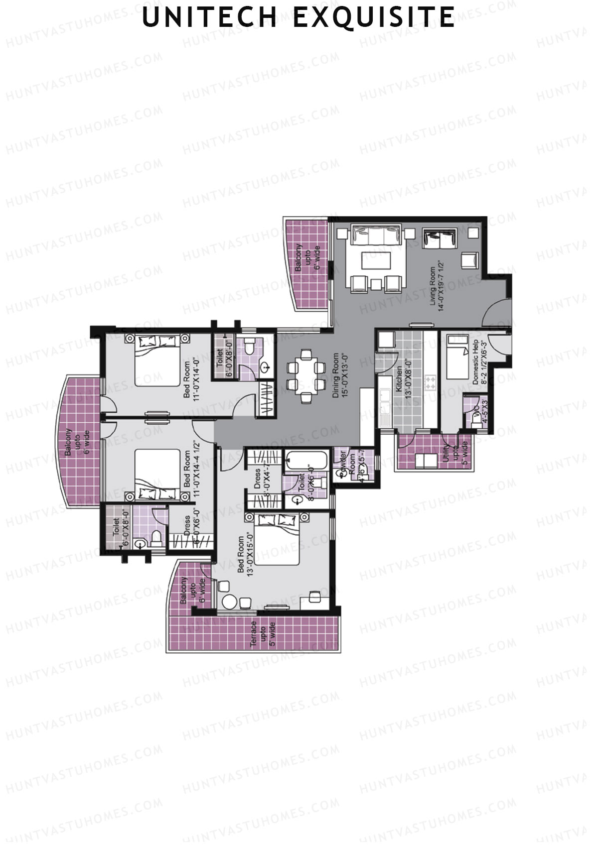 Unitech Exquisite Tower O2 Unit 3 (Type Y3) Floor Plan