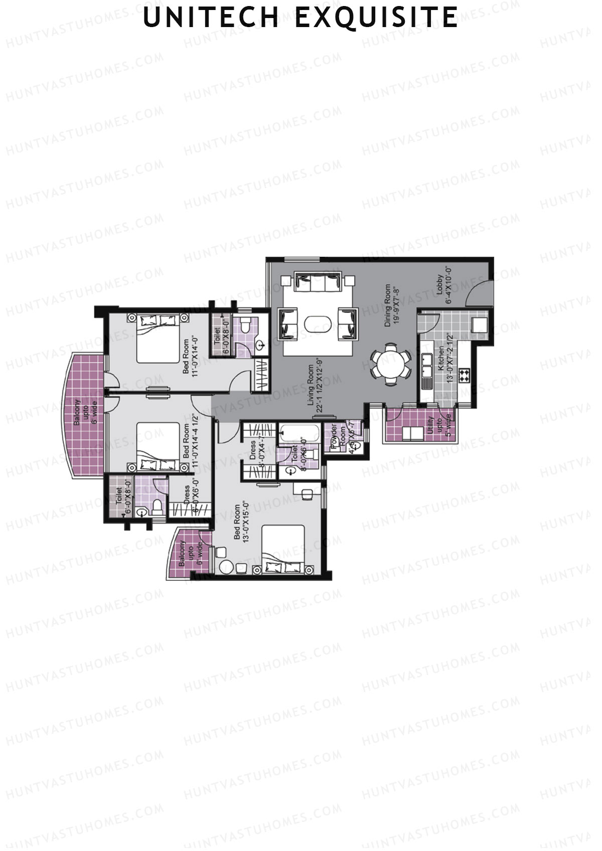 Unitech Exquisite Tower O2 Unit 3 (Type Z1) Floor Plan
