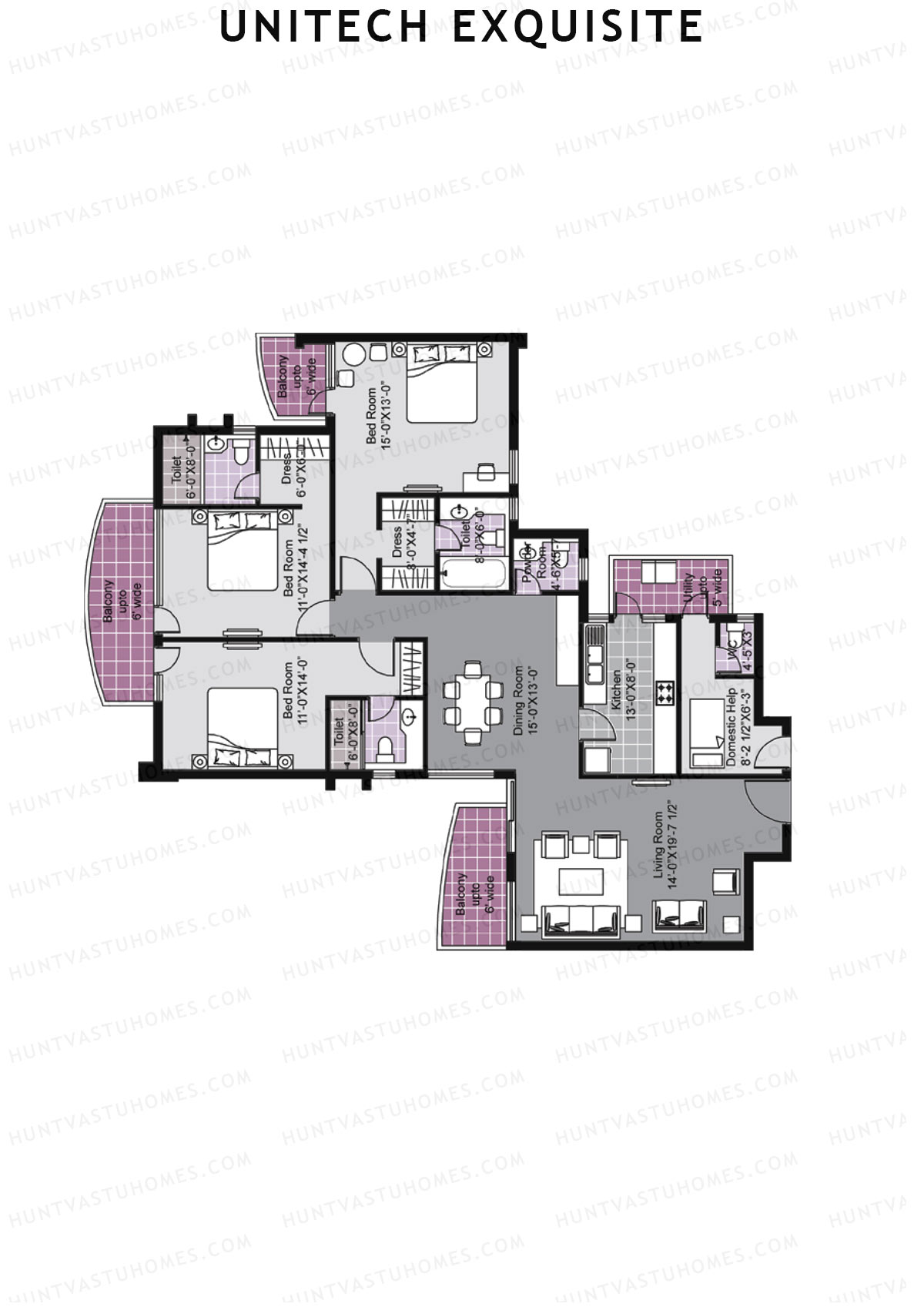 Unitech Exquisite Tower O2 Unit 4 (Type X4) Floor Plan